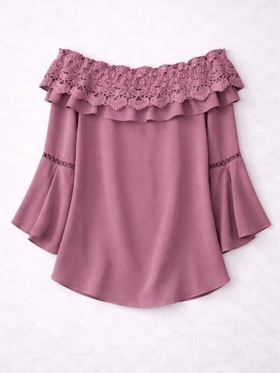 White House Black Market Tops - White House Black Market Women's Lavender Off the Shoulder Lace Blouse Large